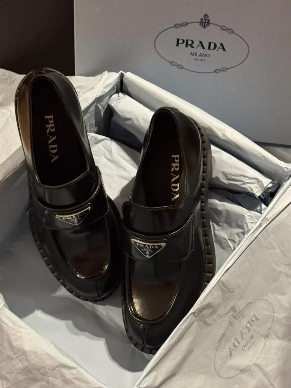 Black Leather Slip On Loafers Chunky Sole